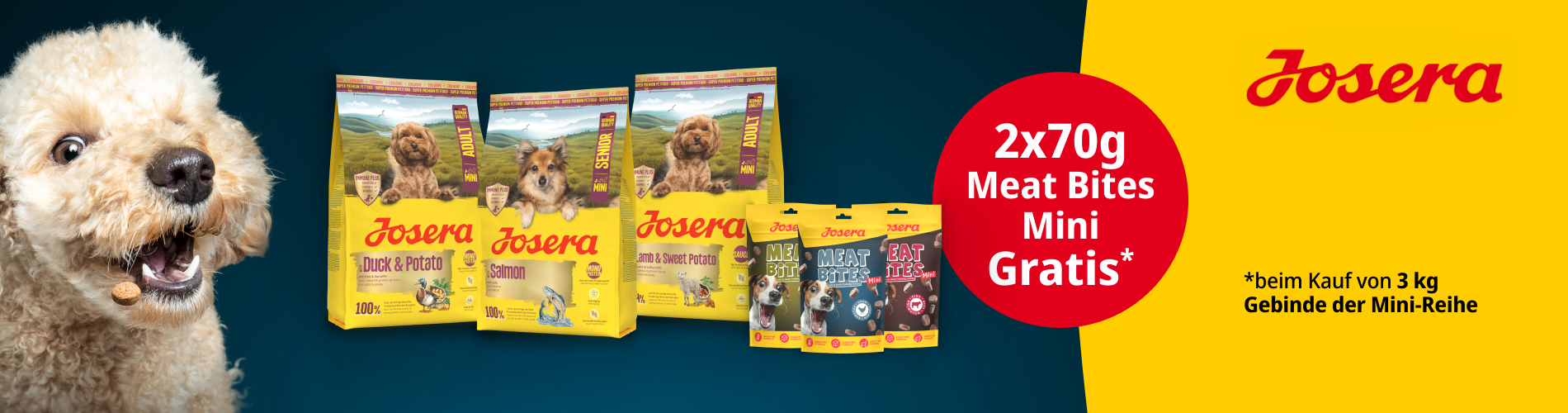 2026-02 Josera Hund Mini Exklusiv 3 kg + Meat Bites Mini gratis