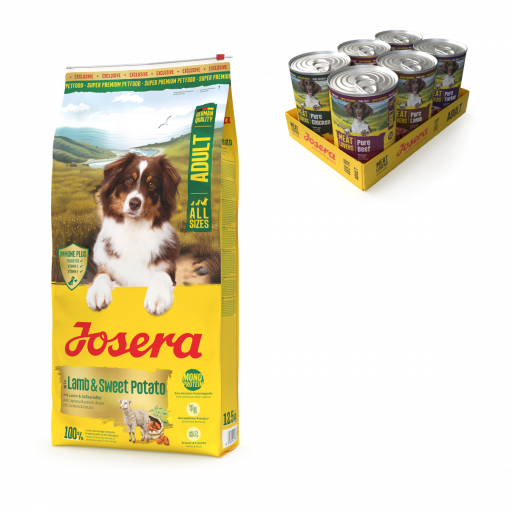 Josera Lamb & Sweet Potato 12,5 kg + 6 x 400g Josera Meat Lovers Pure Multipack gratis Josera Lamb & Sweet Potato 12,5 kg + 6 x 400g Josera Meat Lovers Pure Multipack gratis