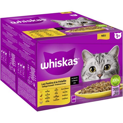 Whiskas Portionsbeutel Multipack Vorratspack 1+ Geflügel Auswahl in Sauce 24 x 85g (Menge: 2 je Bestelleinheit)