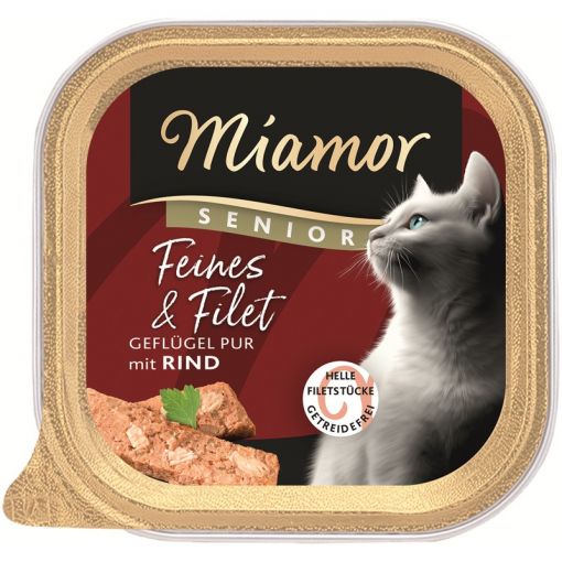 Miamor Schale Feines & Filet Senior Geflügel Pur & Rind 100g (Menge: 16 je Bestelleinheit) Miamor Schale Feines & Filet Senior Geflügel Pur & Rind 100g (Menge: 16 je Bestelleinheit)