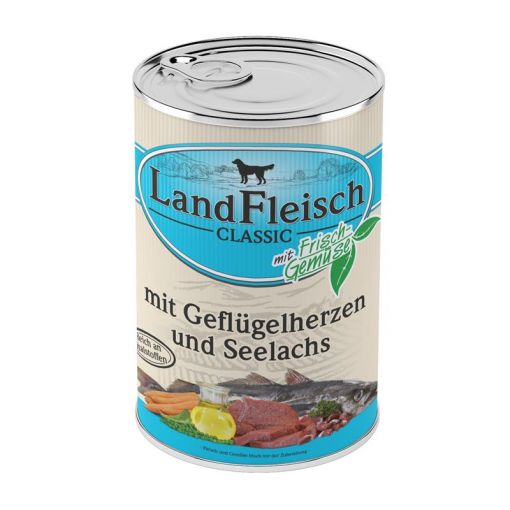 Landfleisch Dog Pur Geflügelherzen & Seelachs 400 g (Menge: 12 je Bestelleinheit)
