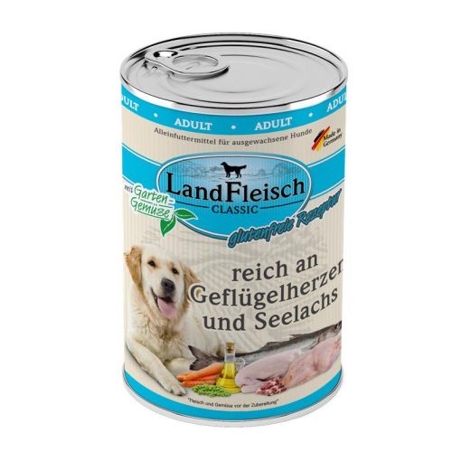 Landfleisch Dog Classic Geflügelherzen & Seelachs mit Gartengemüse 400g (Menge: 6 je Bestelleinheit)