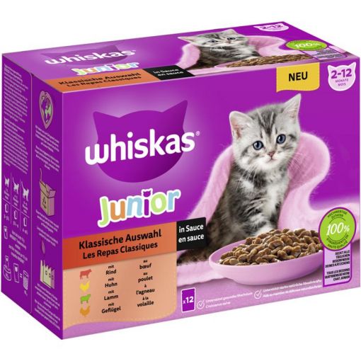 Whiskas Portionsbeutel Multipack Junior Klassische Auswahl in Sauce 12 x 85g (Menge: 4 je Bestelleinheit)