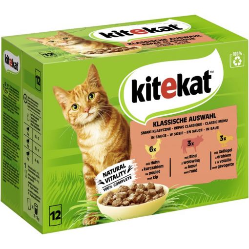 Kitekat Portionsbeutel Multipack Klassische Auswahl in Sauce 12x85g (Menge: 4 je Bestelleinheit)