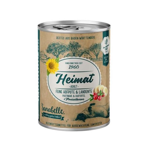Sanabelle Heimat Nassfutter Adult Hofpute & Landente 400g (Menge: 12 je Bestelleinheit) Sanabelle Heimat Nassfutter Adult Hofpute & Landente 400g (Menge: 12 je Bestelleinheit)