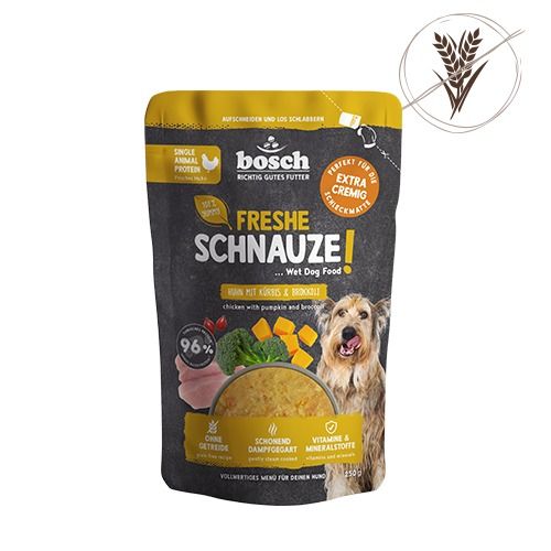 Bosch Freshe Schnauze Nassfutter Huhn mit Kürbis & Brokkoli 250g (Menge: 8 je Bestelleinheit) Bosch Freshe Schnauze Nassfutter Huhn mit Kürbis & Brokkoli 250g (Menge: 8 je Bestelleinheit)