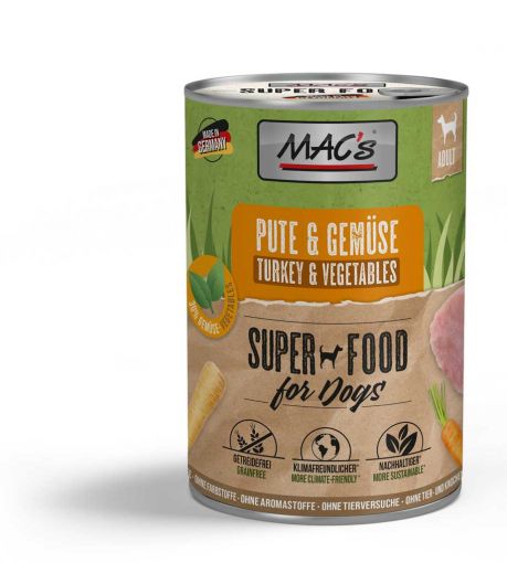 Macs Dog Pute & Gemüse 400g (Menge: 6 je Bestelleinheit) Macs Dog Pute & Gemüse 400g (Menge: 6 je Bestelleinheit)