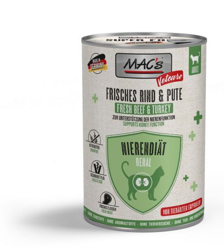 MACs Cat Vetcare Nierendiät Rind & Pute 400g (Menge: 6 je Bestelleinheit) MACs Cat Vetcare Nierendiät Rind & Pute 400g (Menge: 6 je Bestelleinheit)