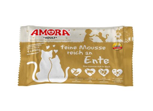 AMORA Cat PB Flowpack feine Mousse reich an Ente 4x100g (Menge: 10 je Bestelleinheit)