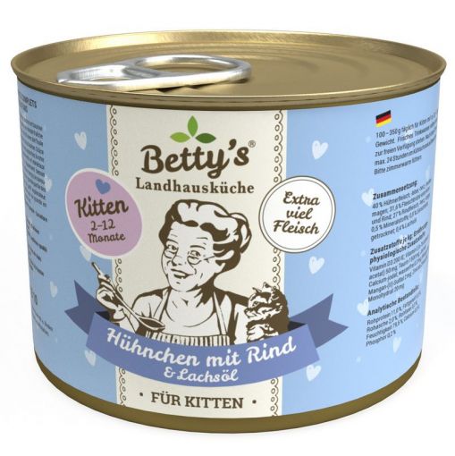 Bettys Landhausküche Katze Dose Kitten Hühnchen mit Rind 200g (Menge: 6 je Bestelleinheit) Bettys Landhausküche Katze Dose Kitten Hühnchen mit Rind 200g (Menge: 6 je Bestelleinheit)