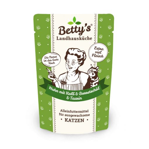 Bettys Landhausküche P.B. Katze Huhn mit Kalb & Borretschöl 250g (Menge: 6 je Bestelleinheit) Bettys Landhausküche P.B. Katze Huhn mit Kalb & Borretschöl 250g (Menge: 6 je Bestelleinheit)