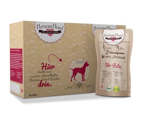 Herzenshund Bio Pute mit Bio Hirse 130g (Menge: 15 je Bestelleinheit)