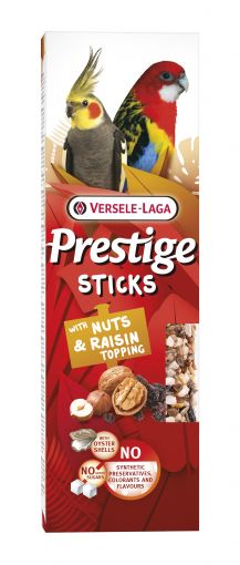 Versele Prestige Sticks Großsittiche mit Nüssen & Rosinentopping 140 g (Menge: 8 je Bestelleinheit) Versele Prestige Sticks Großsittiche mit Nüssen & Rosinentopping 140 g (Menge: 8 je Bestelleinheit)