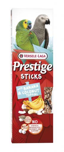 Versele Prestige Sticks Papageien mit Banane & Kokostopping 140 g (Menge: 8 je Bestelleinheit) Versele Prestige Sticks Papageien mit Banane & Kokostopping 140 g (Menge: 8 je Bestelleinheit)