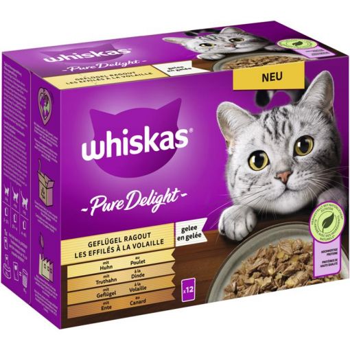 Whiskas Portionsbeutel Pure Delight Multipack Geflügel Ragout in Gelee 12 x 85g (Menge: 4 je Bestelleinheit)