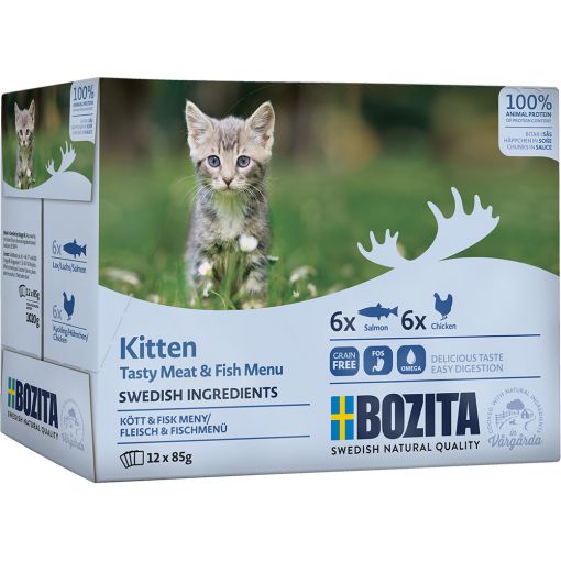 Bozita Häppchen in Sauce mit Fisch und Fleisch für Kitten Multibox 12x85 g