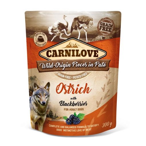 Carnilove Dog Pouch Pate Strauß & Brombeeren 300g (Menge: 12 je Bestelleinheit)