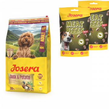 Josera Duck & Potato Mini Adult 3 kg + 2 x 70 g Meat Bites Turkey gratis
