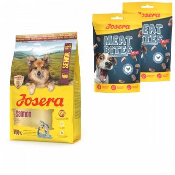 Josera Salmon Mini Senior 3 kg + 2 x 70 g Meat Bites Mini Chicken
