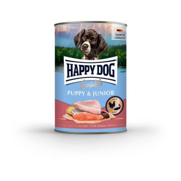 Happy Dog Dose Sensible Puppy Huhn, Lachs & Kartoffel 400g (Menge: 6 je Bestelleinheit) Happy Dog Dose Sensible Puppy Huhn, Lachs & Kartoffel 400g (Menge: 6 je Bestelleinheit)