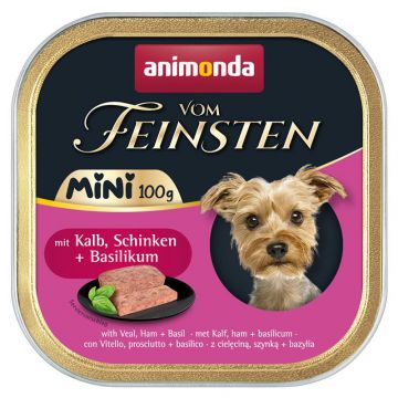 Animonda Dog vom Feinsten Mini Adult mit Kalb, Schinken & Basilikum 100g (Menge: 32 je Bestelleinheit) Animonda Dog vom Feinsten Mini Adult mit Kalb, Schinken & Basilikum 100g (Menge: 32 je Bestelleinheit)
