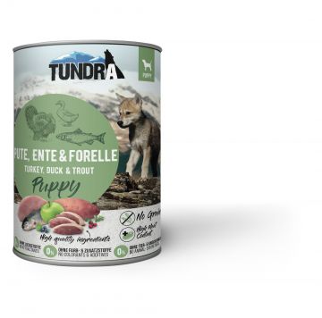 Tundra Dog Dose Puppy Pute, Ente & Forelle 800g (Menge: 6 je Bestelleinheit) Tundra Dog Dose Puppy Pute, Ente & Forelle 800g (Menge: 6 je Bestelleinheit)