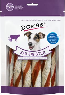 Dokas Dog Kau Twister Rinderhaut, Entenherz & Entenbrust 200 g (Menge: 9 je Bestelleinheit)