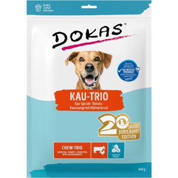 Dokas Dog Kau-Trio: Kau-Spirale, Donuts & Kaustange mit H&uuml;hnerbrust 340g (Menge: 7 je Bestelleinheit)