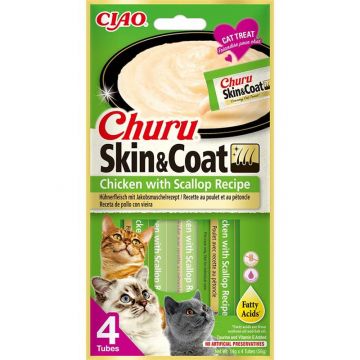 Inaba Cat Churu Skin & Coat Chicken & Scallop 4x14g Inaba Cat Churu Skin & Coat Chicken & Scallop 4x14g