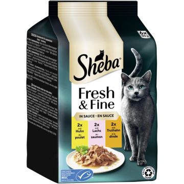 Sheba P.B. MP Fresh & Fine Huhn, Lachs & Truthahn in Sauce MSC 6x50g (Menge: 6 je Bestelleinheit)