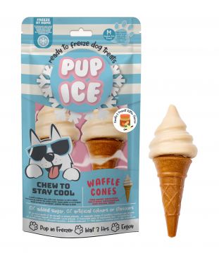 Pup Ice Dog Snack Waffle Cones Vanilla & Peanut Butter &quote;M&quote; 2 Stück