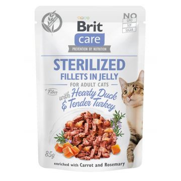 Brit Care Cat Fillets in Jelly with Hearty Duck & Tender Turkey Sterilized 85g (Menge: 24 je Bestelleinheit)