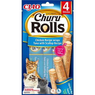 Inaba Cat Churu Rolls Chicken, Tuna & Scallop 4 x 14g Inaba Cat Churu Rolls Chicken, Tuna & Scallop 4 x 14g
